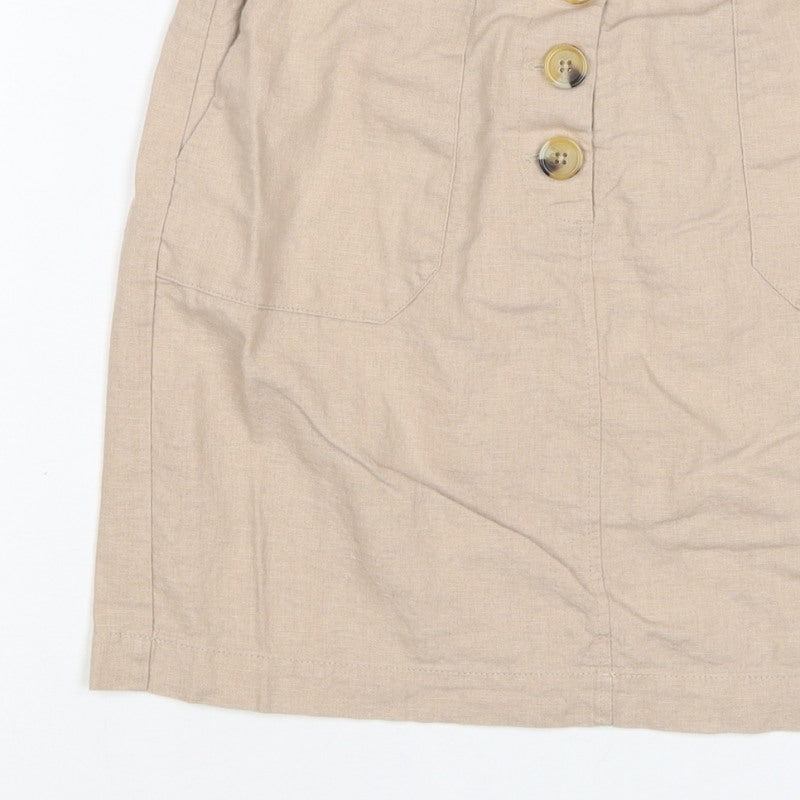 Oasis Women Beige UK 6 Linen Blend Button Front Mini Pencil Skirt