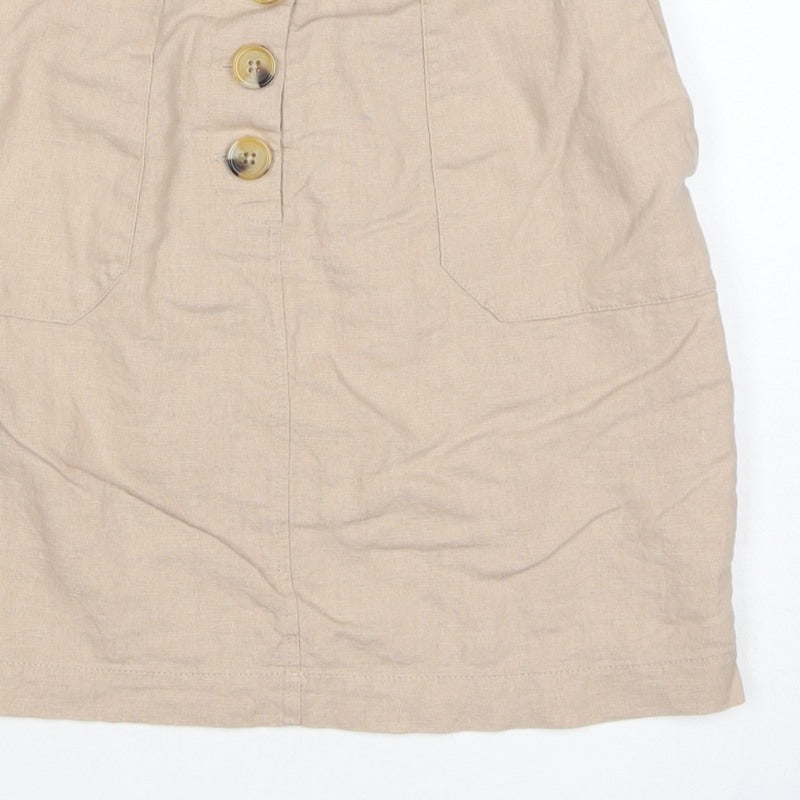 Oasis Women Beige UK 6 Linen Blend Button Front Mini Pencil Skirt