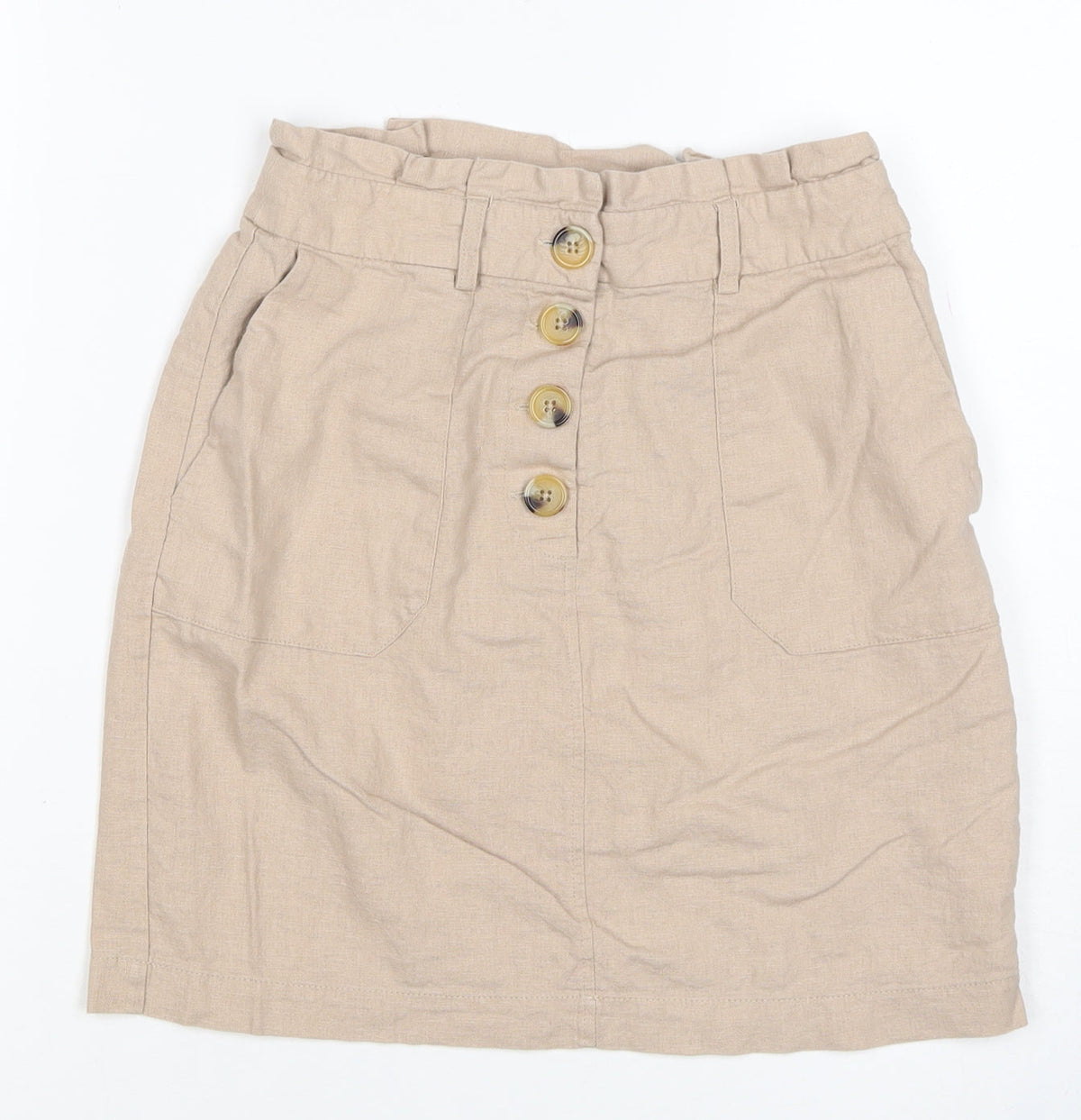 Oasis Women Beige UK 6 Linen Blend Button Front Mini Pencil Skirt