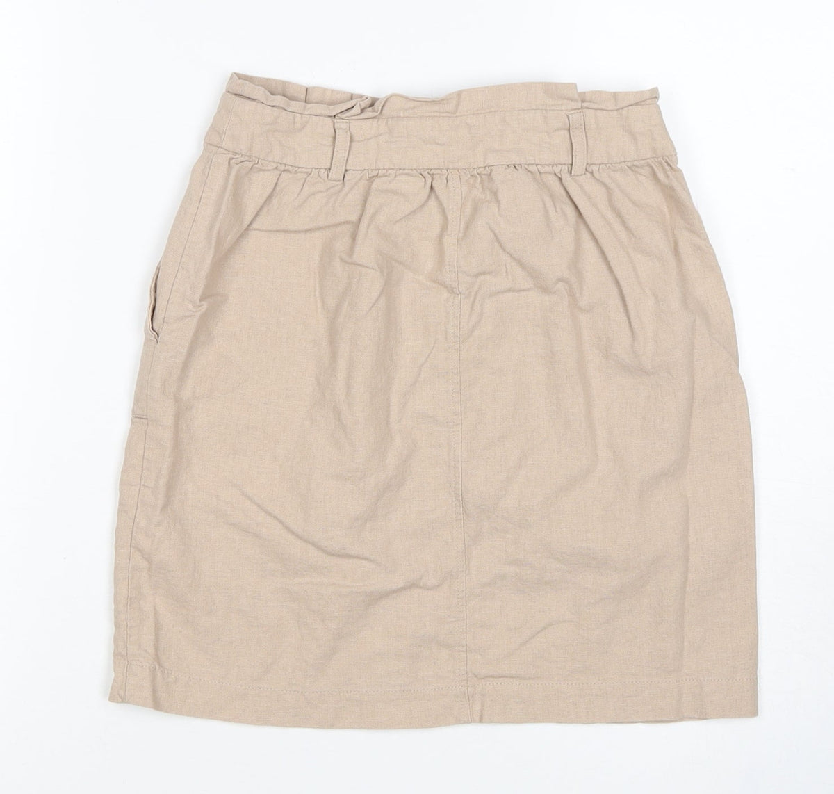 Oasis Women Beige UK 6 Linen Blend Button Front Mini Pencil Skirt