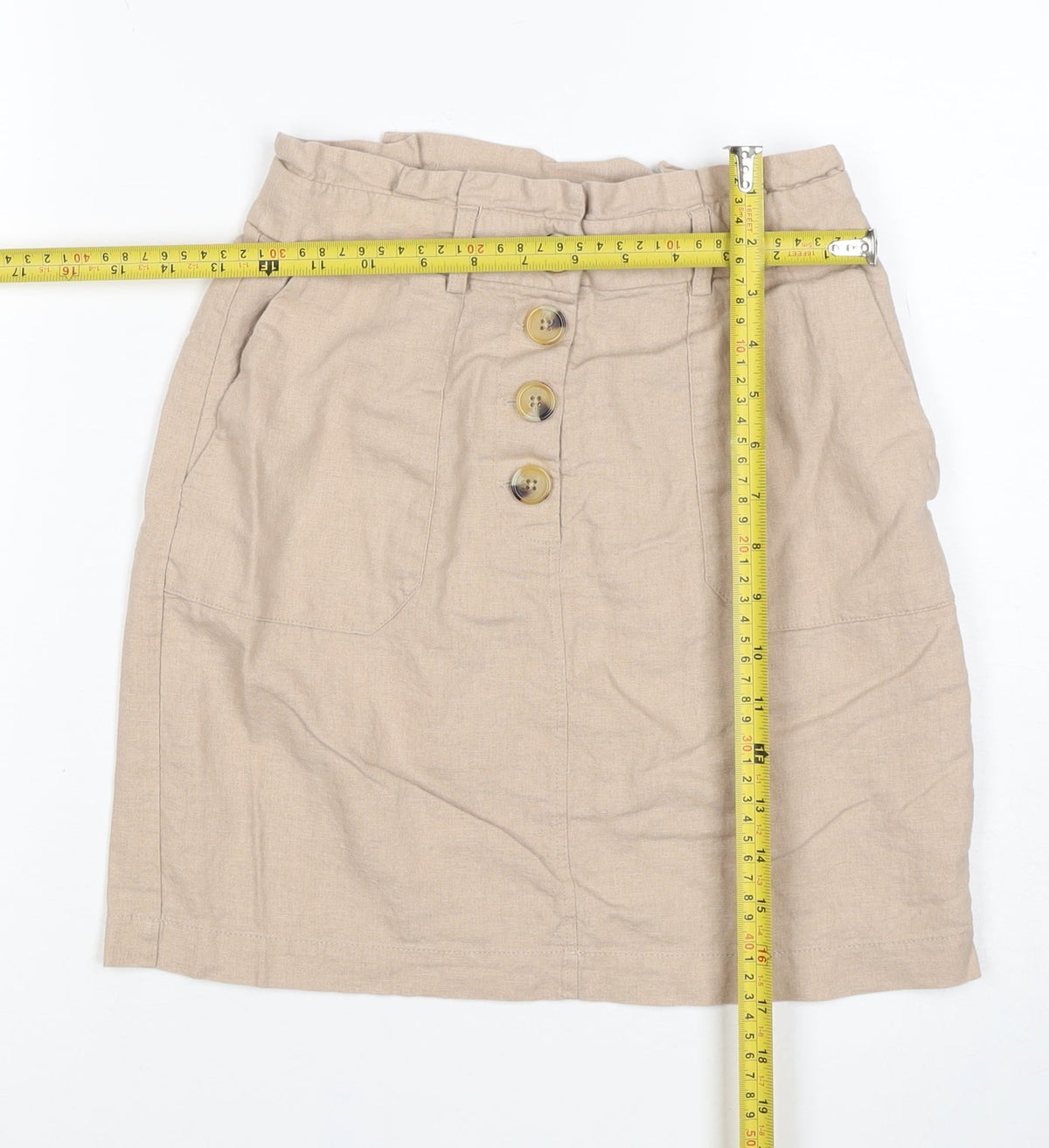 Oasis Women Beige UK 6 Linen Blend Button Front Mini Pencil Skirt