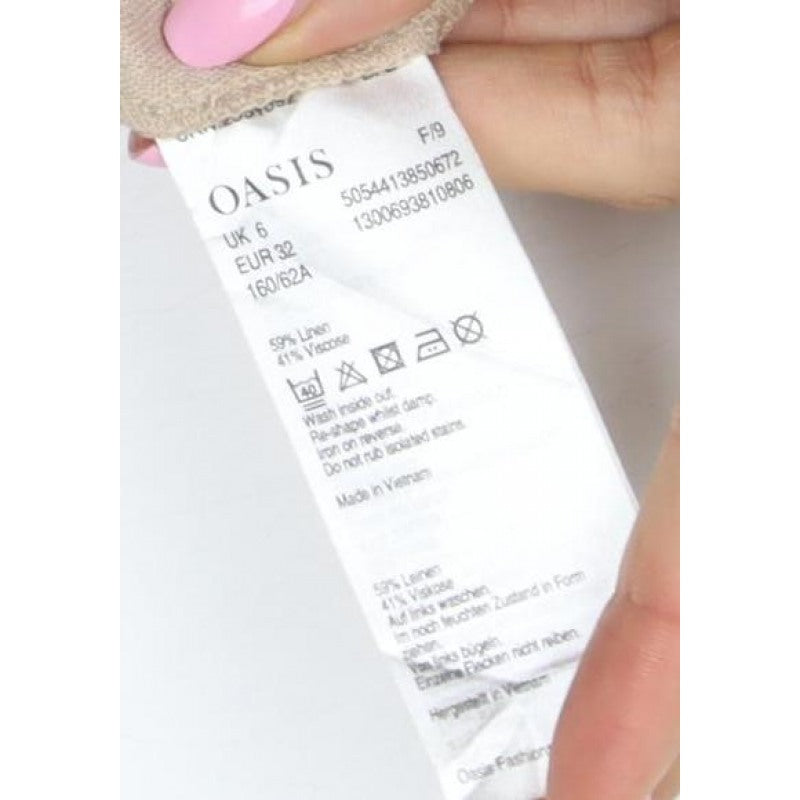 Oasis Women Beige UK 6 Linen Blend Button Front Mini Pencil Skirt