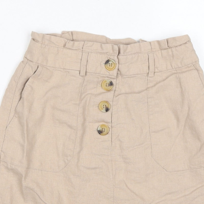 Oasis Women Beige UK 6 Linen Blend Button Front Mini Pencil Skirt