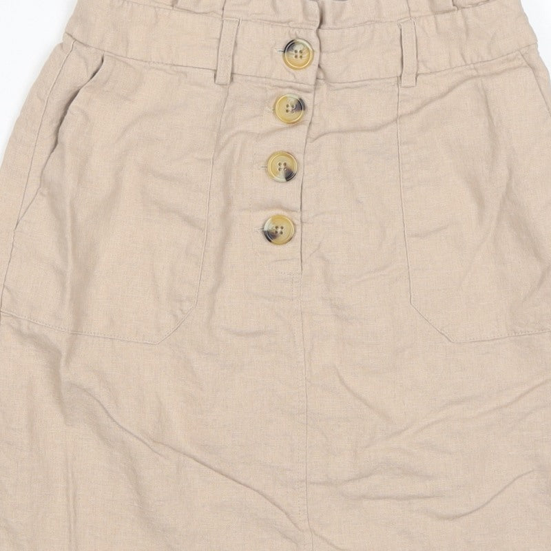Oasis Women Beige UK 6 Linen Blend Button Front Mini Pencil Skirt