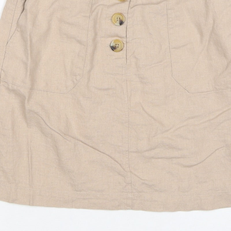 Oasis Women Beige UK 6 Linen Blend Button Front Mini Pencil Skirt