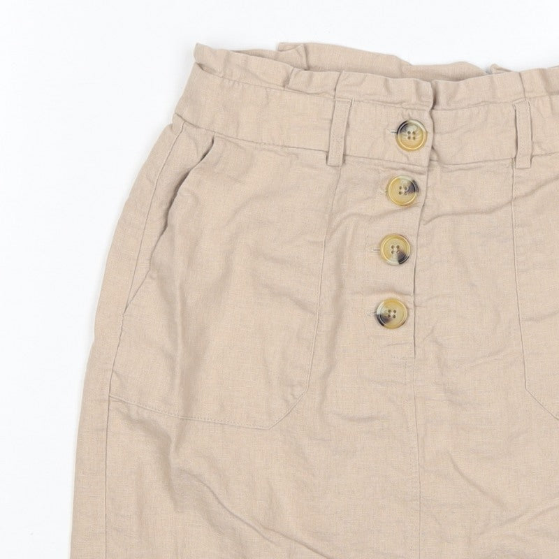 Oasis Women Beige UK 6 Linen Blend Button Front Mini Pencil Skirt