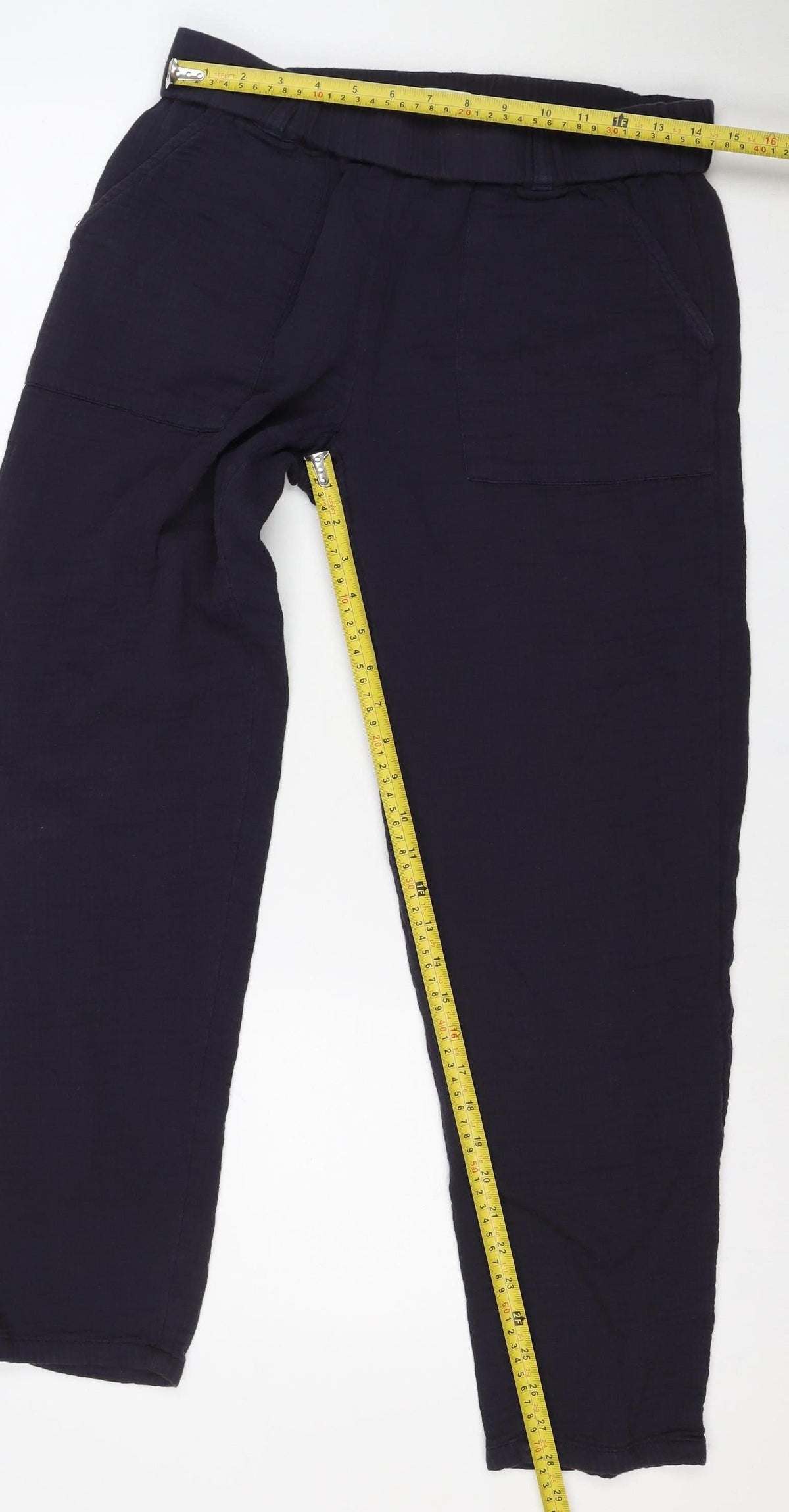 Per Una Women’s Navy Size 12 Cotton Elastic Waist Trousers