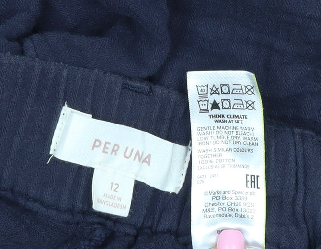Per Una Women’s Navy Size 12 Cotton Elastic Waist Trousers