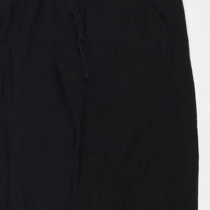 Saint + Sofia Women’s Black Modal Wide-Leg Drawstring Trousers UK 12