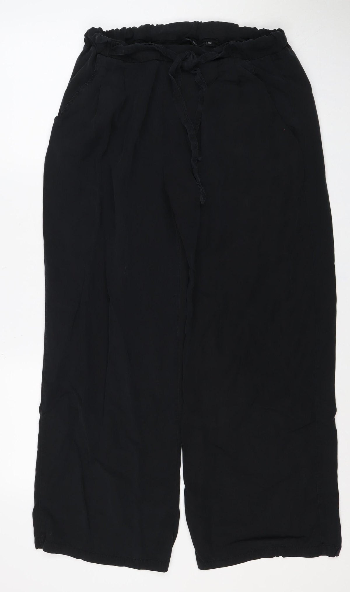 Saint + Sofia Women’s Black Modal Wide-Leg Drawstring Trousers UK 12