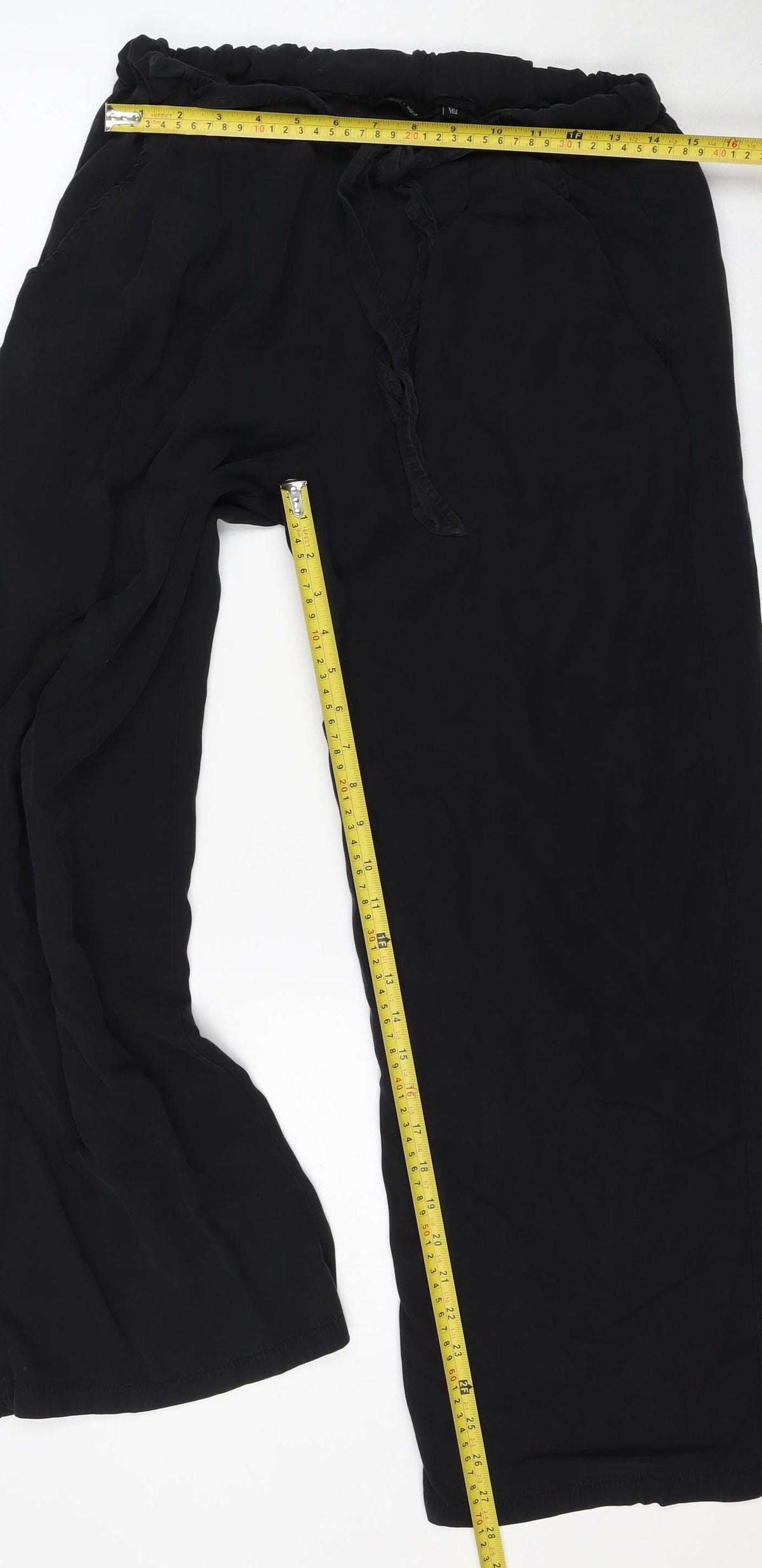 Saint + Sofia Women’s Black Modal Wide-Leg Drawstring Trousers UK 12
