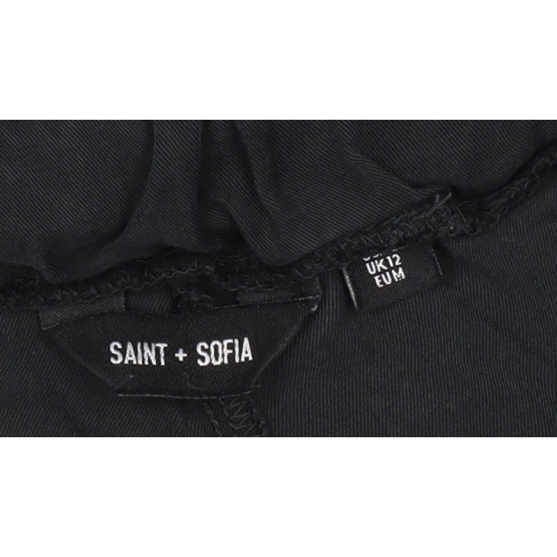 Saint + Sofia Women’s Black Modal Wide-Leg Drawstring Trousers UK 12