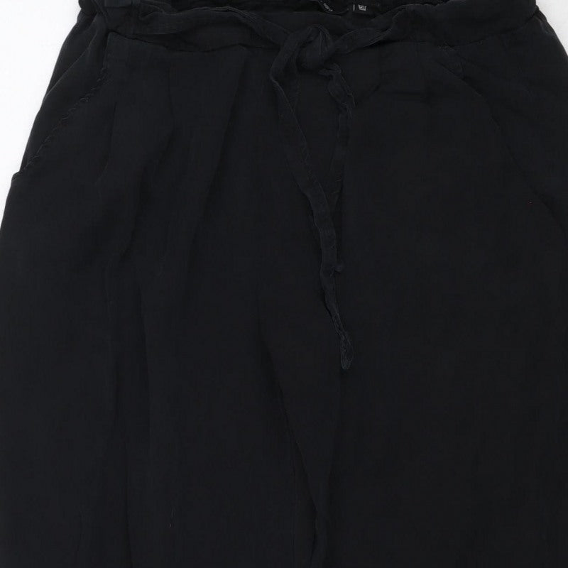 Saint + Sofia Women’s Black Modal Wide-Leg Drawstring Trousers UK 12