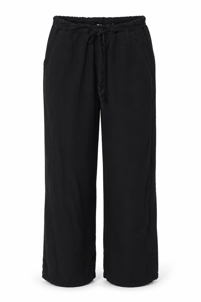 Saint + Sofia Women’s Black Modal Wide-Leg Drawstring Trousers UK 12