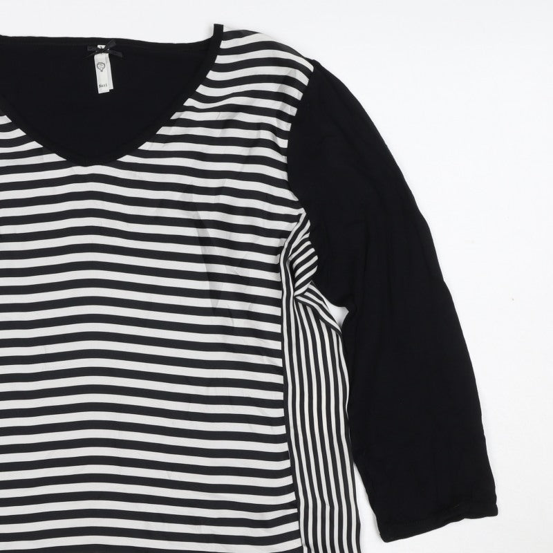Next Women's Black White Striped Basic V-Neck Blouse UK 16