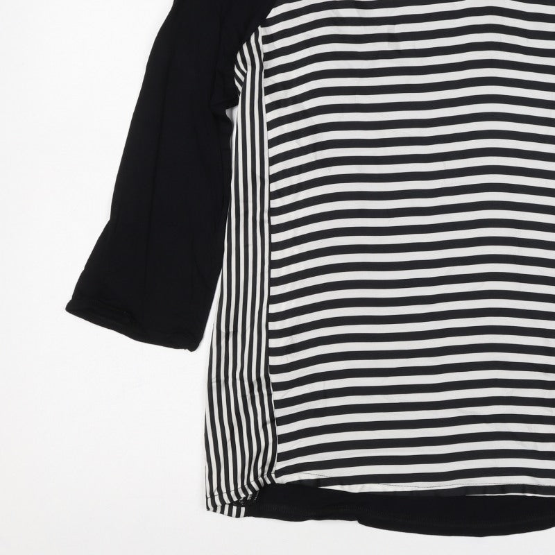 Next Women's Black White Striped Basic V-Neck Blouse UK 16