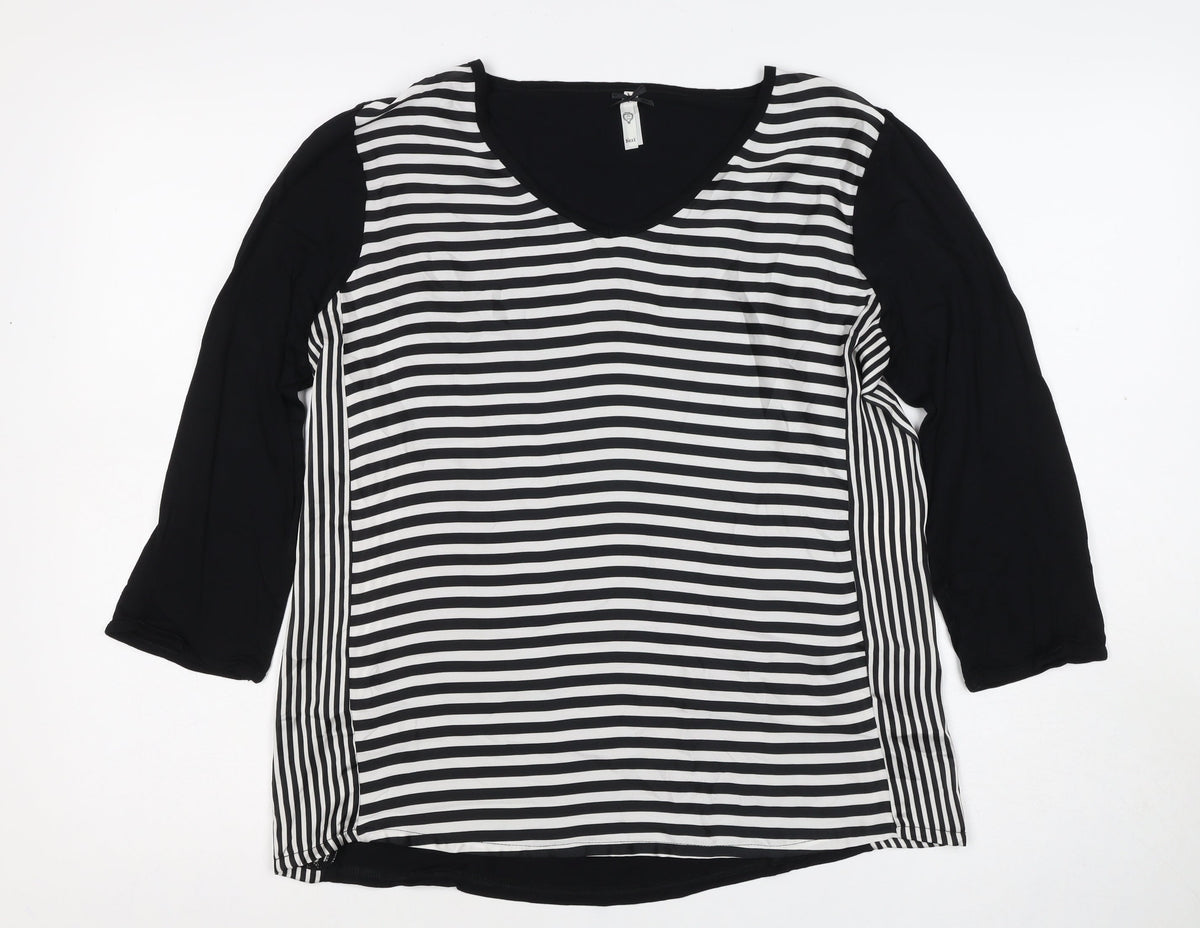 Next Women's Black White Striped Basic V-Neck Blouse UK 16