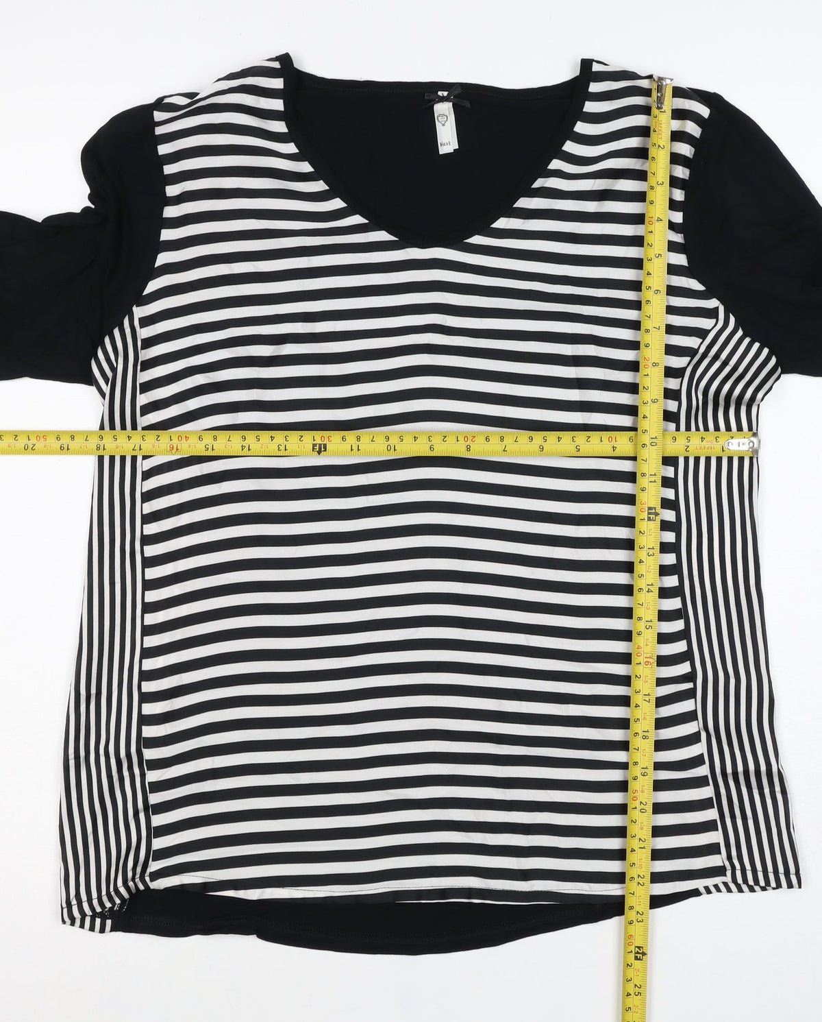 Next Women's Black White Striped Basic V-Neck Blouse UK 16