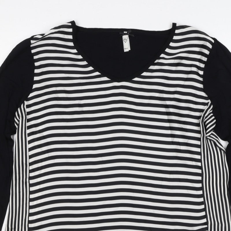 Next Women's Black White Striped Basic V-Neck Blouse UK 16