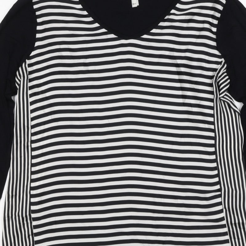Next Women's Black White Striped Basic V-Neck Blouse UK 16