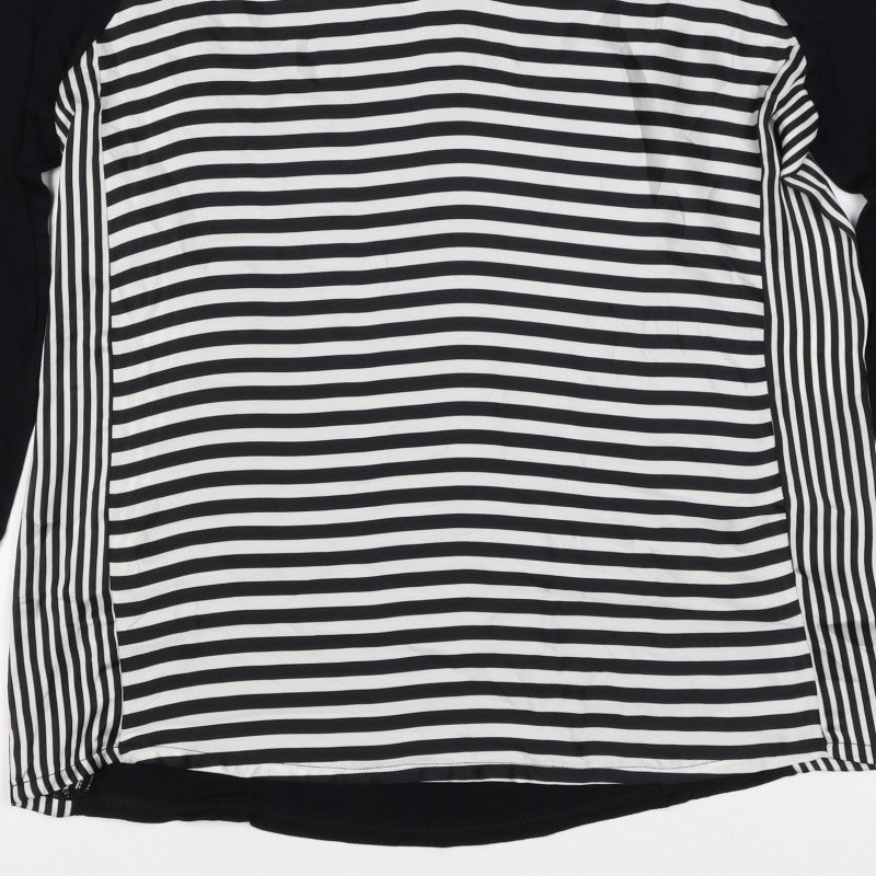 Next Women's Black White Striped Basic V-Neck Blouse UK 16