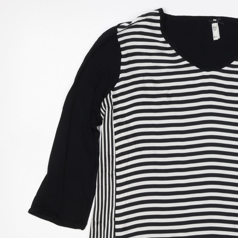Next Women's Black White Striped Basic V-Neck Blouse UK 16