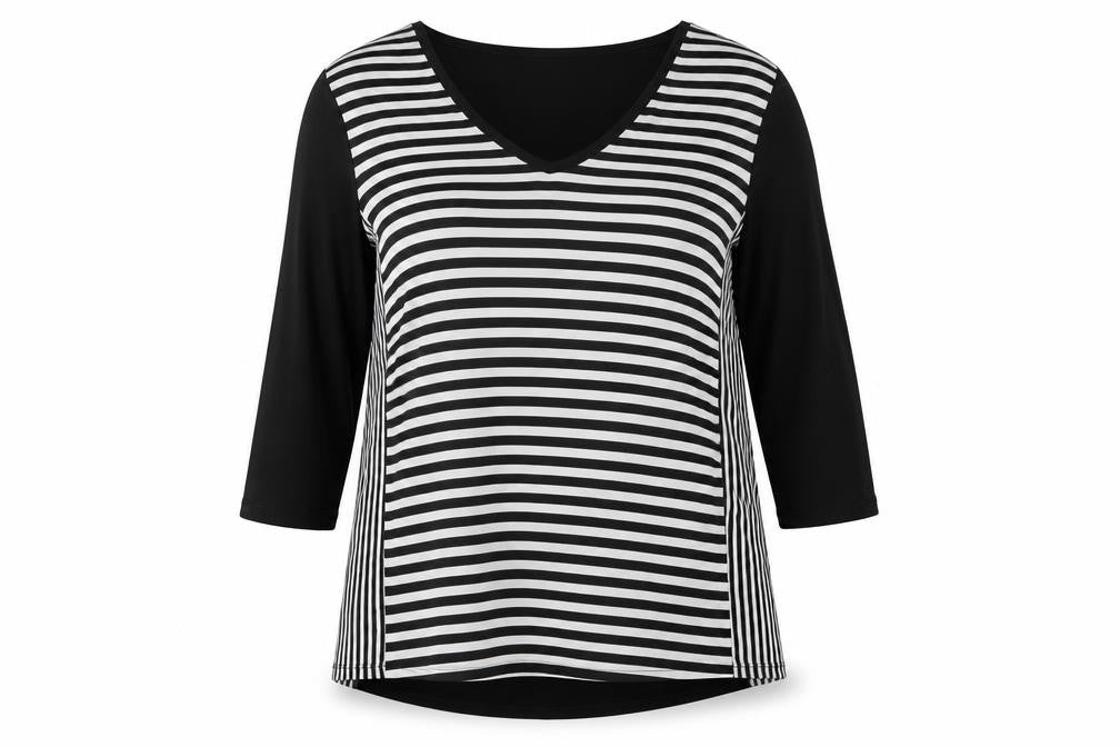 Next Women's Black White Striped Basic V-Neck Blouse UK 16