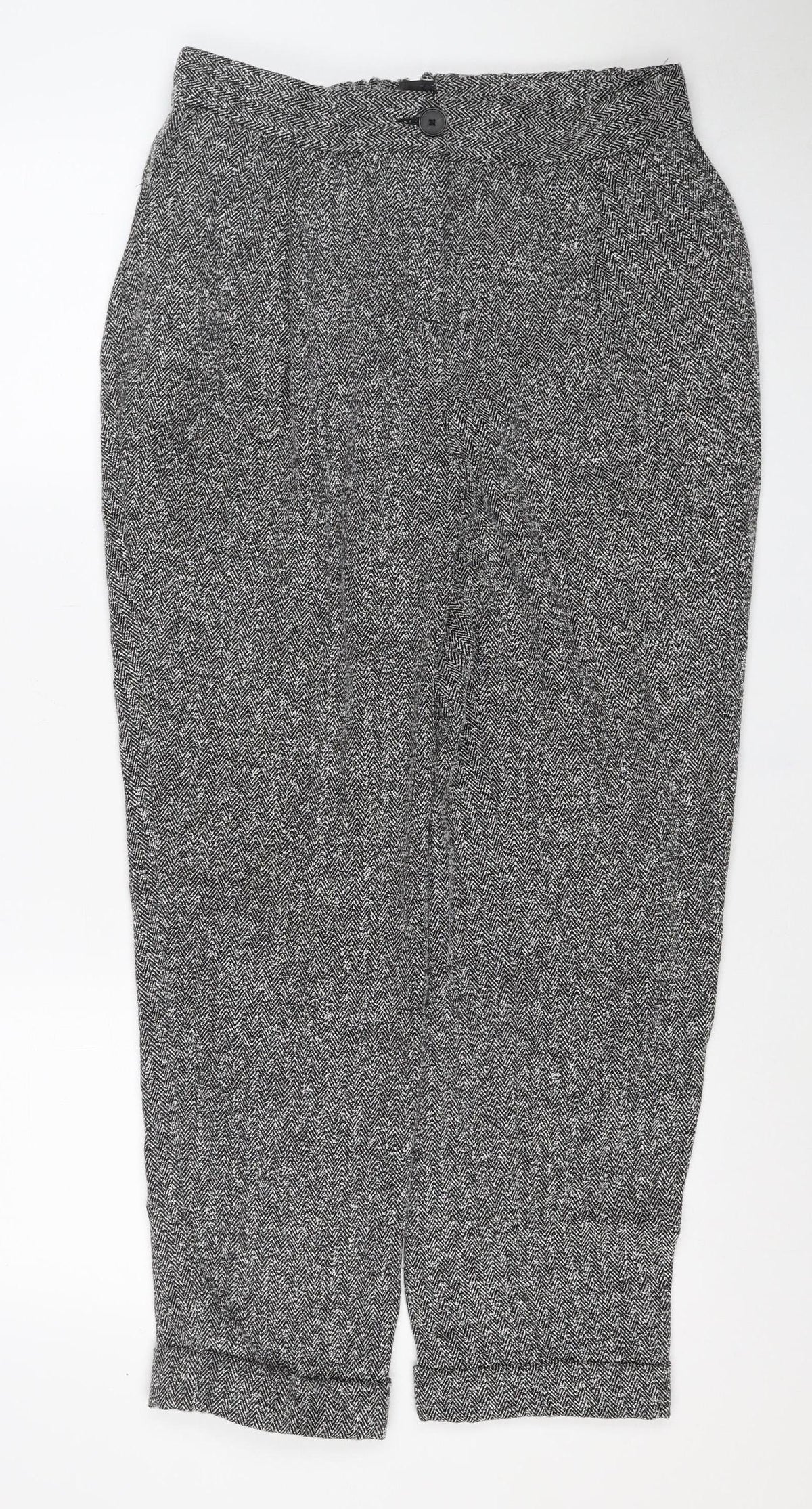 Next Women’s Grey Herringbone Trousers UK 12 Straight Smart Workwear