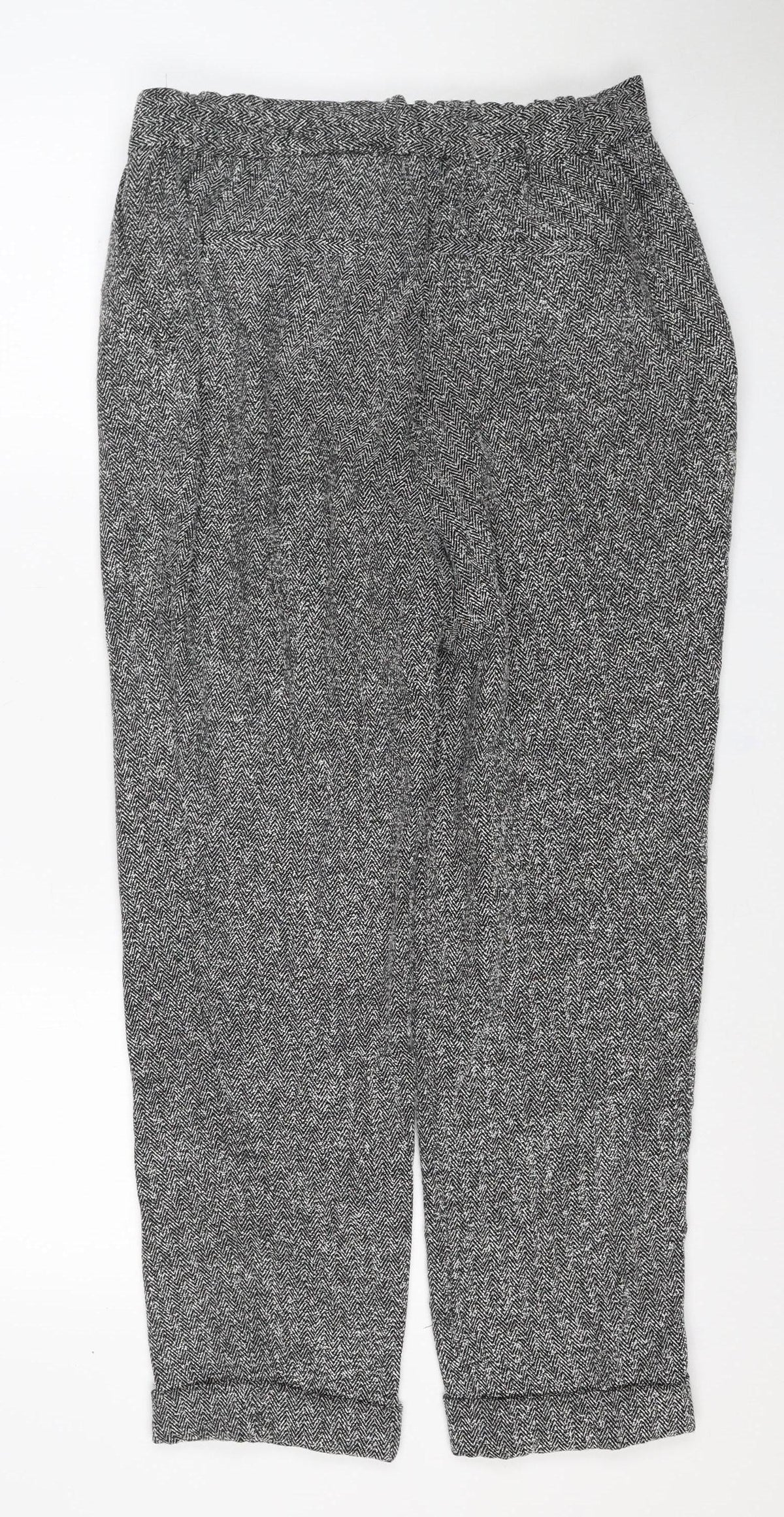 Next Women’s Grey Herringbone Trousers UK 12 Straight Smart Workwear