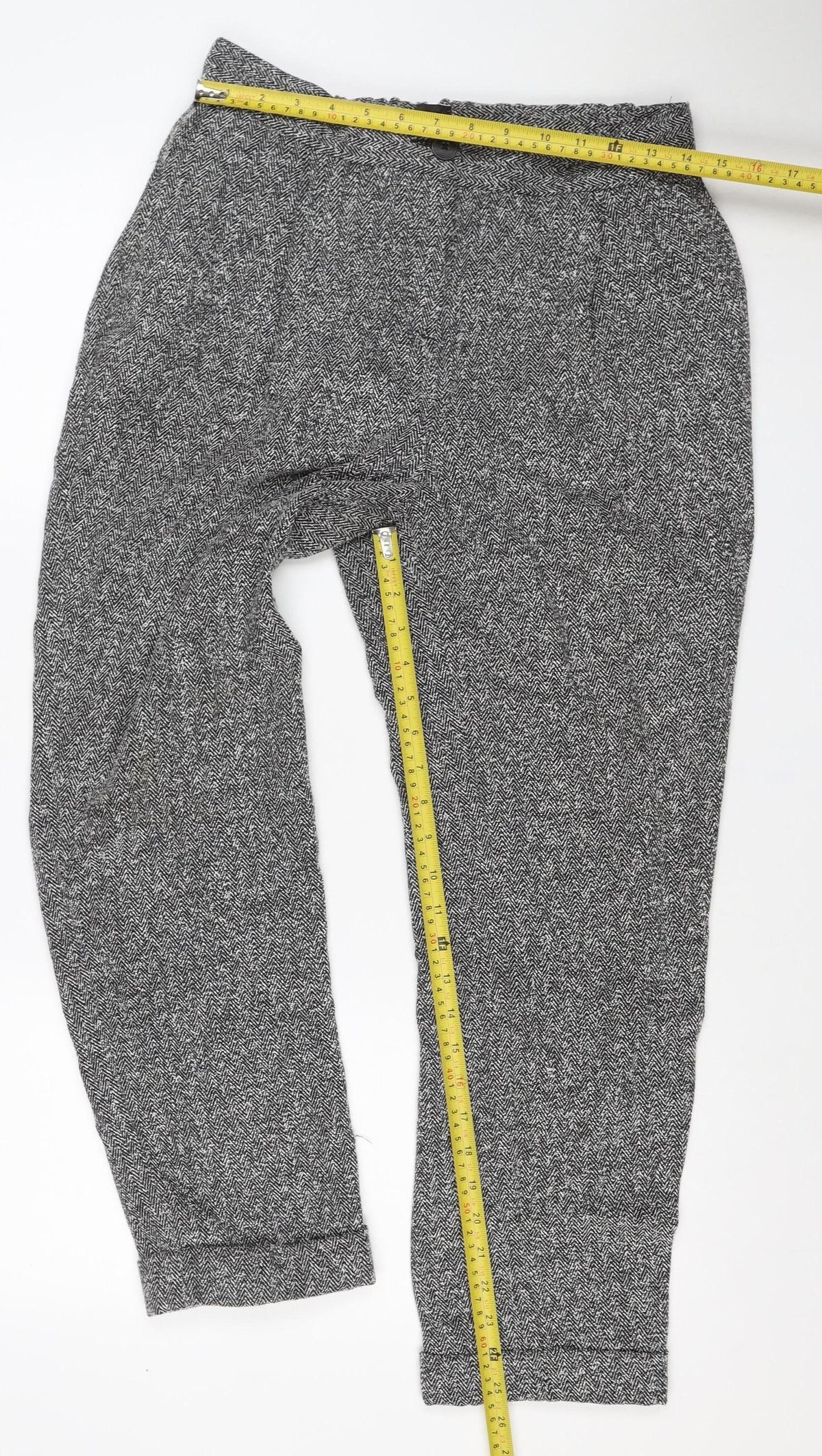 Next Women’s Grey Herringbone Trousers UK 12 Straight Smart Workwear