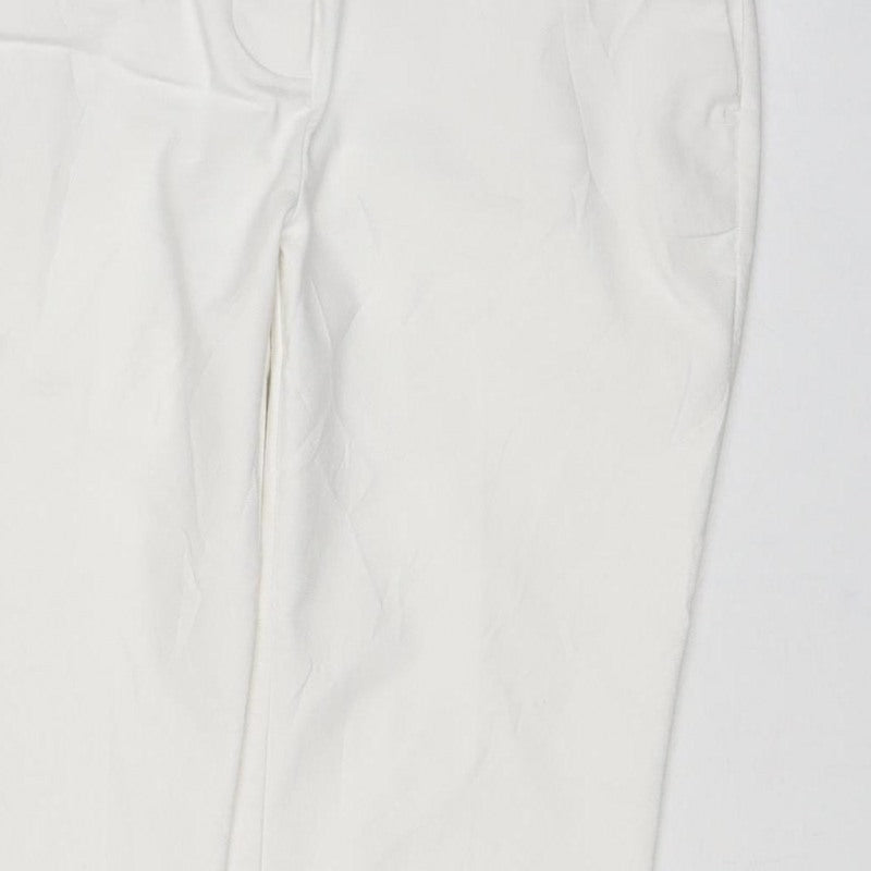 Zara Women White Elastic Waist Straight Trousers Size M Pockets