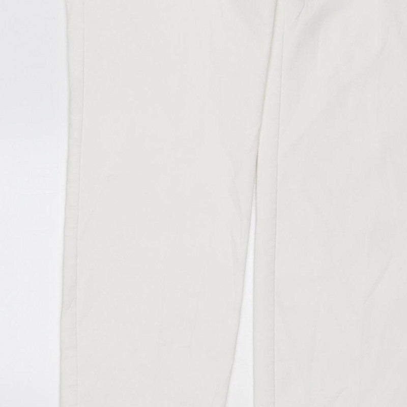 Zara Women White Elastic Waist Straight Trousers Size M Pockets