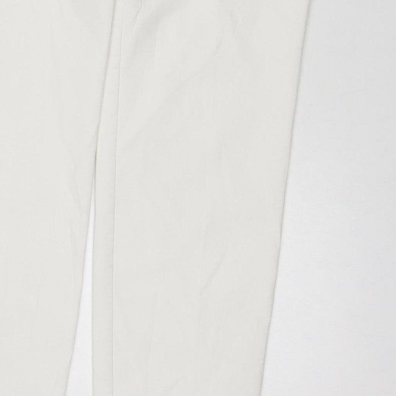 Zara Women White Elastic Waist Straight Trousers Size M Pockets