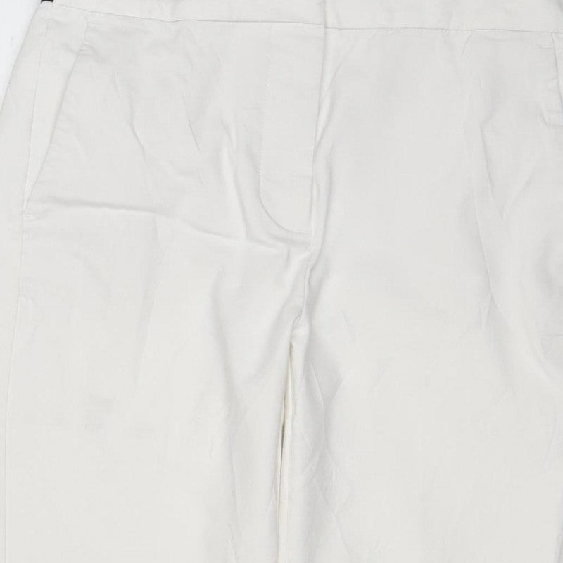 Zara Women White Elastic Waist Straight Trousers Size M Pockets