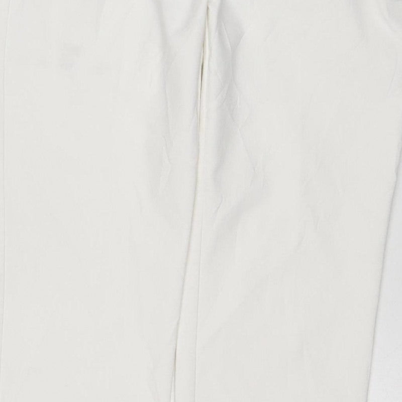 Zara Women White Elastic Waist Straight Trousers Size M Pockets