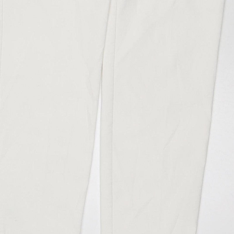 Zara Women White Elastic Waist Straight Trousers Size M Pockets