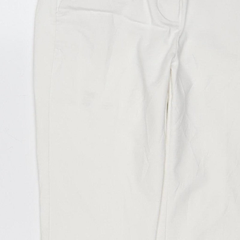 Zara Women White Elastic Waist Straight Trousers Size M Pockets