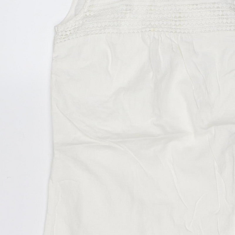 M&S Women Ivory UK 8 Knee Length Shift Linen Blend Crochet Dress