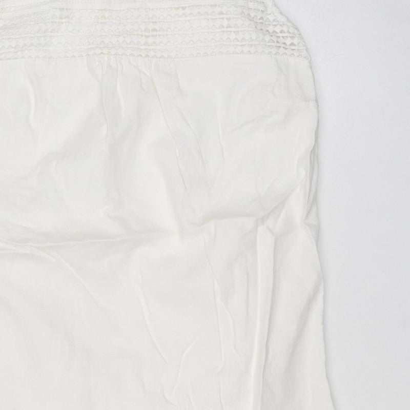 M&S Women Ivory UK 8 Knee Length Shift Linen Blend Crochet Dress