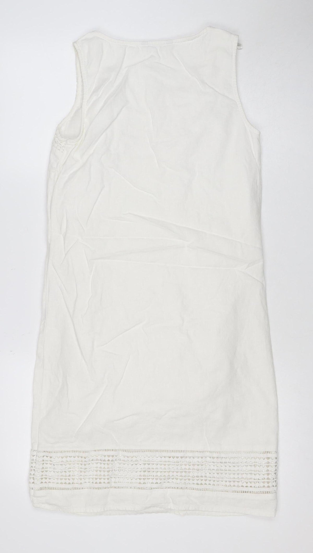 M&S Women Ivory UK 8 Knee Length Shift Linen Blend Crochet Dress
