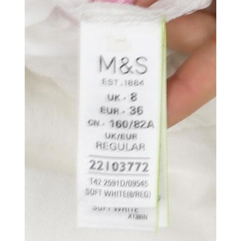 M&S Women Ivory UK 8 Knee Length Shift Linen Blend Crochet Dress
