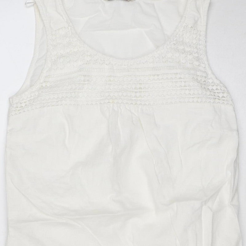 M&S Women Ivory UK 8 Knee Length Shift Linen Blend Crochet Dress
