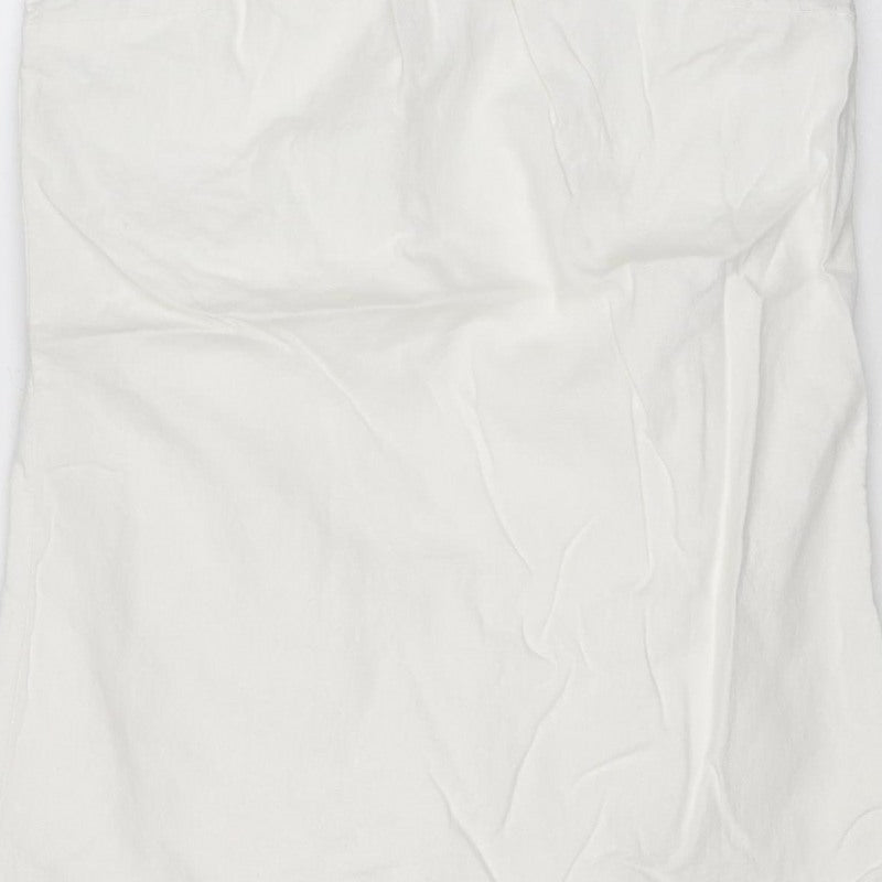 M&S Women Ivory UK 8 Knee Length Shift Linen Blend Crochet Dress