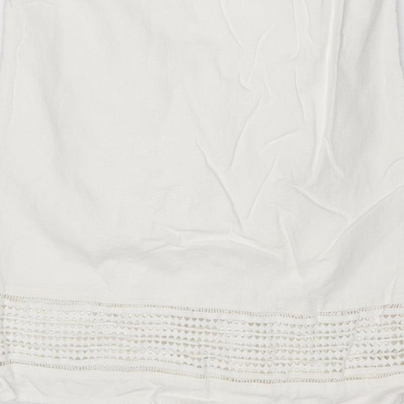 M&S Women Ivory UK 8 Knee Length Shift Linen Blend Crochet Dress