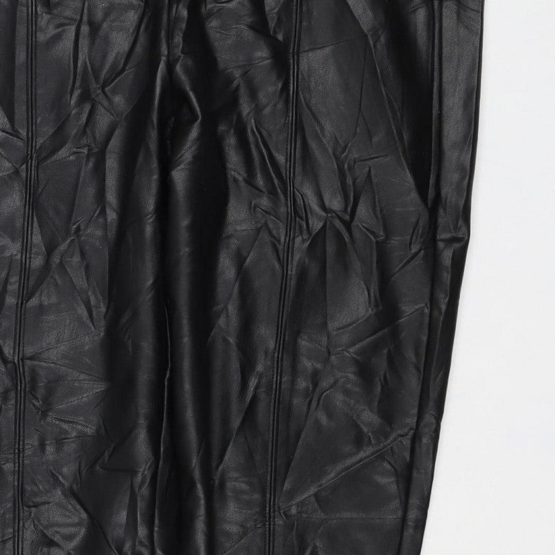 M&S Collection Women's Black UK 12 Faux Leather Stretch Leggings