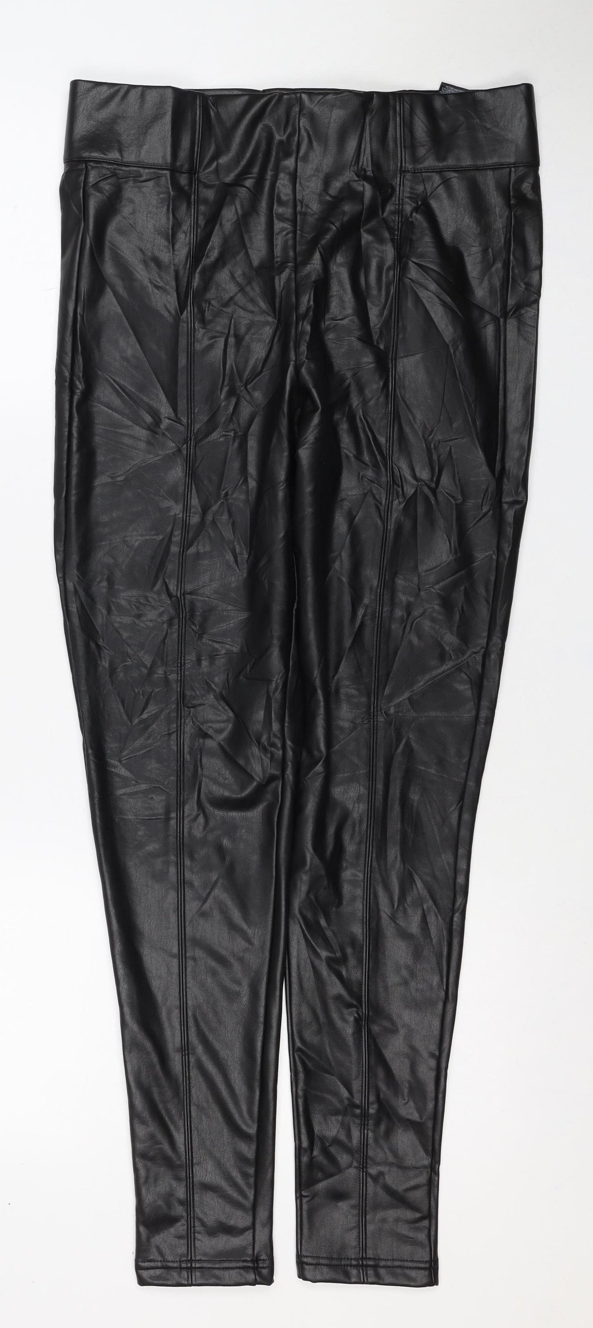 M&S Collection Women's Black UK 12 Faux Leather Stretch Leggings