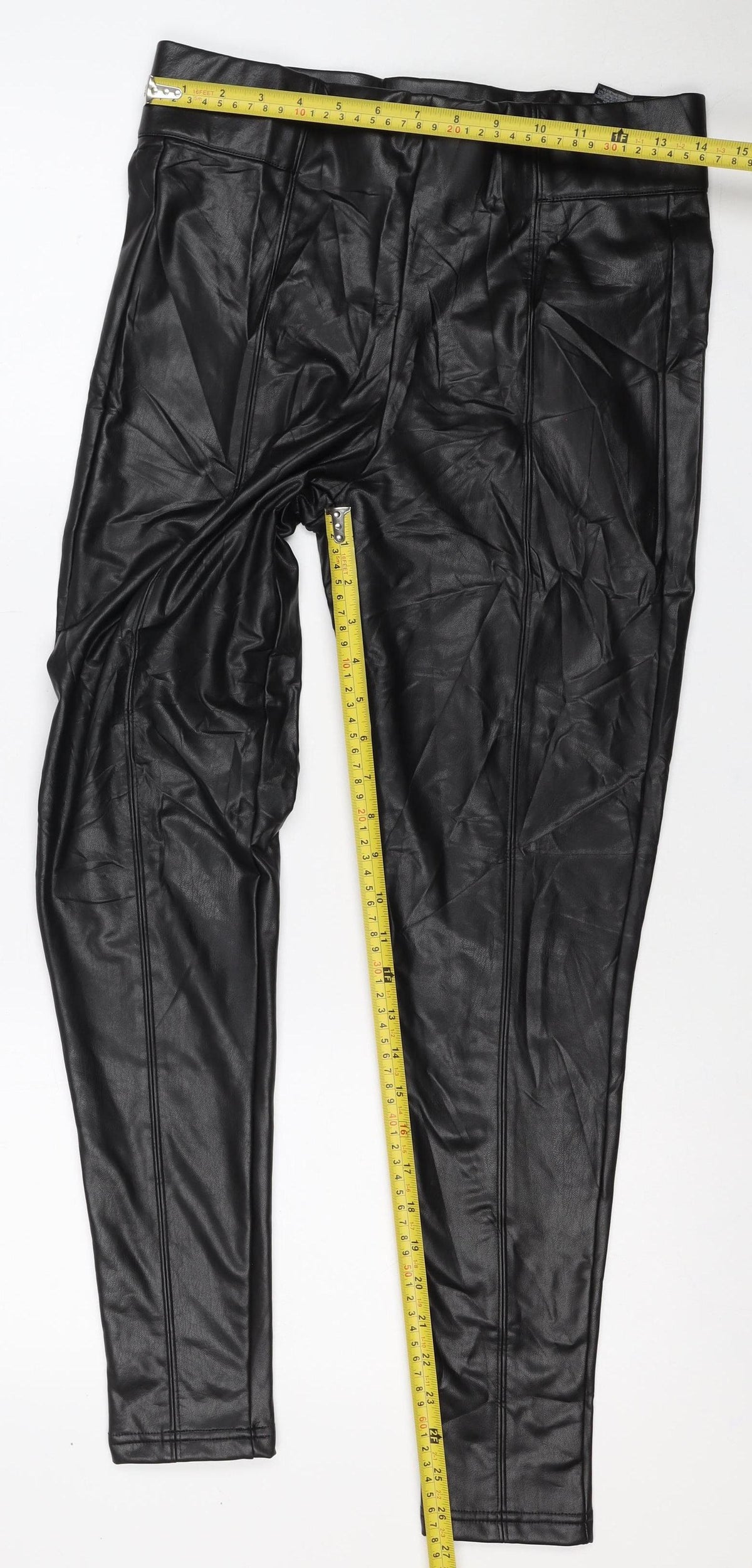 M&S Collection Women's Black UK 12 Faux Leather Stretch Leggings