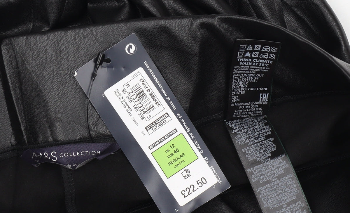 M&S Collection Women's Black UK 12 Faux Leather Stretch Leggings