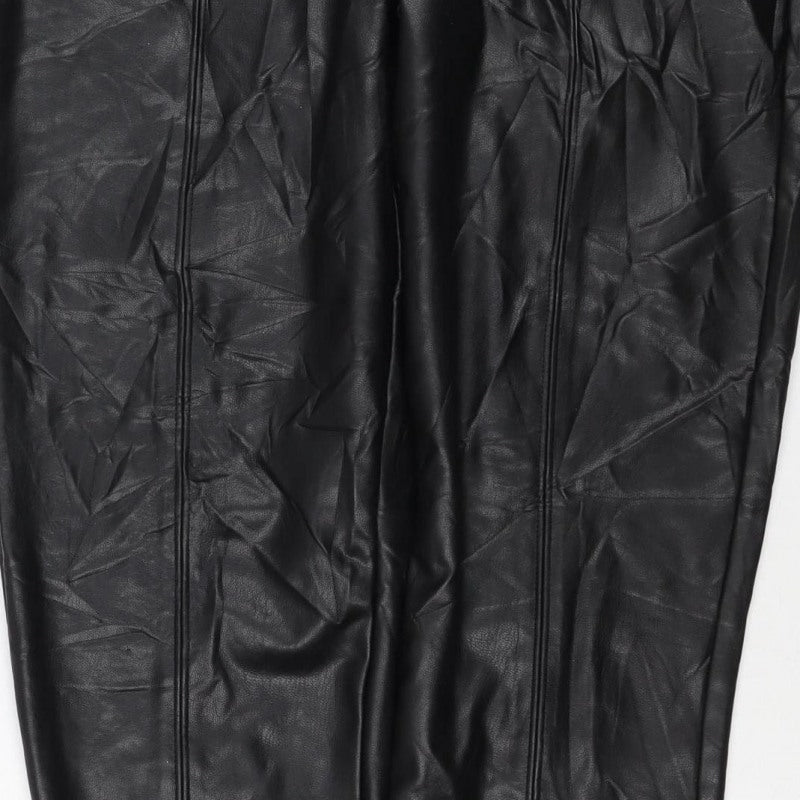 M&S Collection Women's Black UK 12 Faux Leather Stretch Leggings