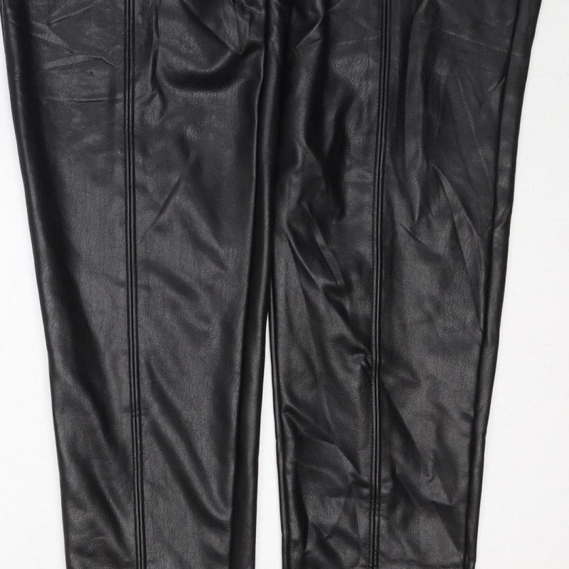 M&S Collection Women's Black UK 12 Faux Leather Stretch Leggings